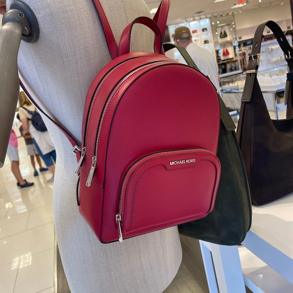 MICHAEL KORS Jaycee Md Zip Pocket Pebbled Leather Backpack Dark Raspberry NWT